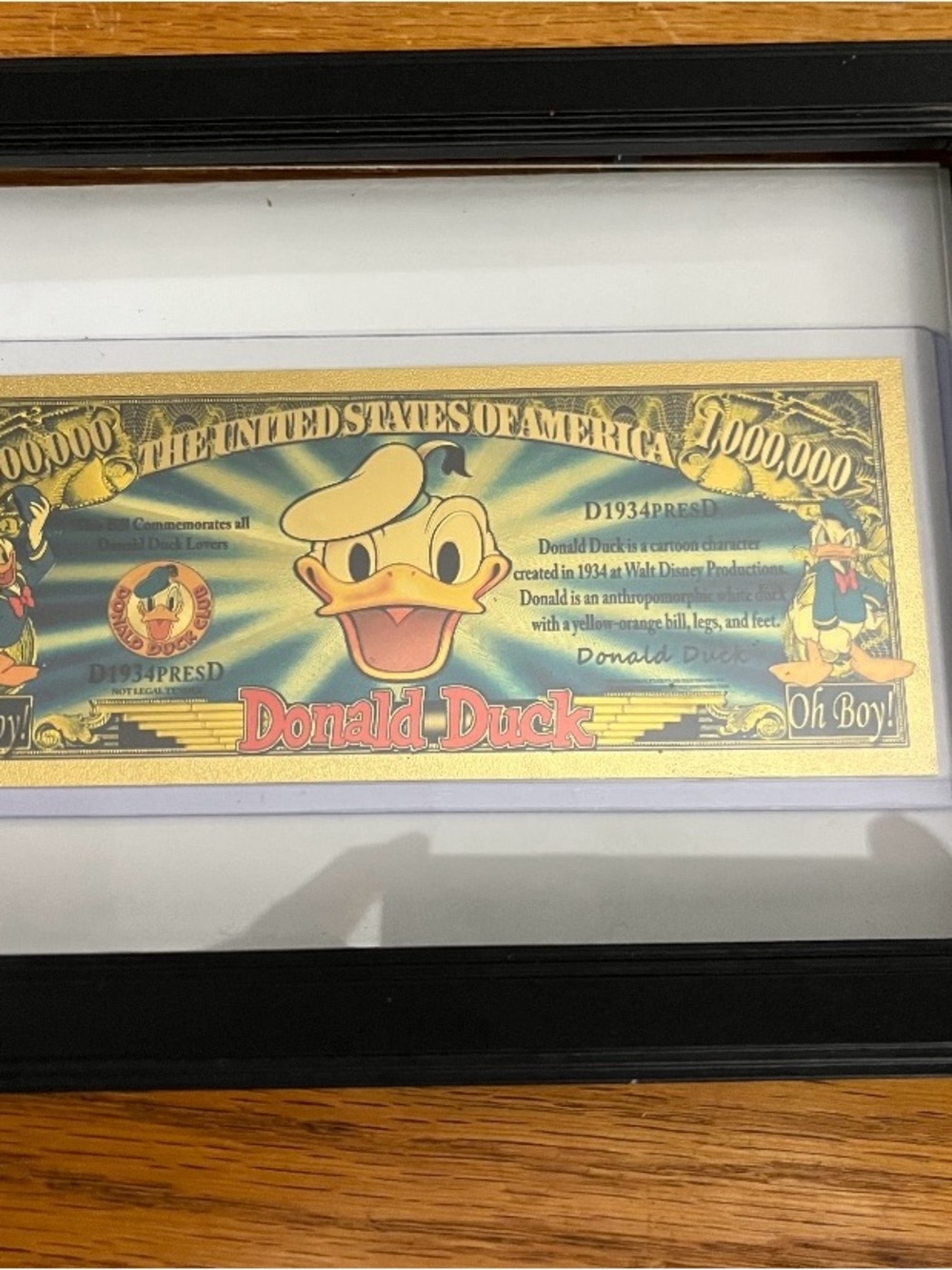 Donald Duck Gold Novelty Bill Framed Print - Yellow & Gold